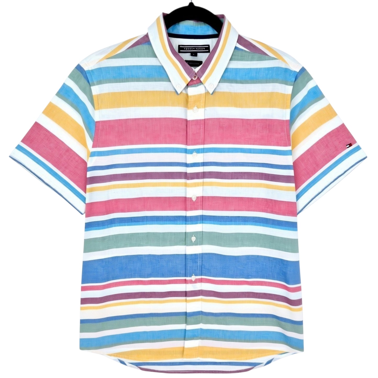 Tommy Hilfiger Colourful Striped Linen Short Sleeve Button Shirt Size L