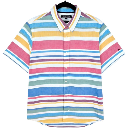Tommy Hilfiger Colourful Striped Linen Short Sleeve Button Shirt Size L