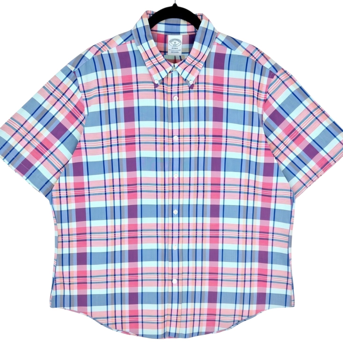 Brooks Brothers Pink & Blue Checkered Short Sleeve Button Shirt Size XL