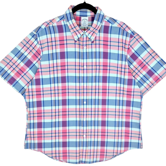 Brooks Brothers Pink & Blue Checkered Short Sleeve Button Shirt Size XL