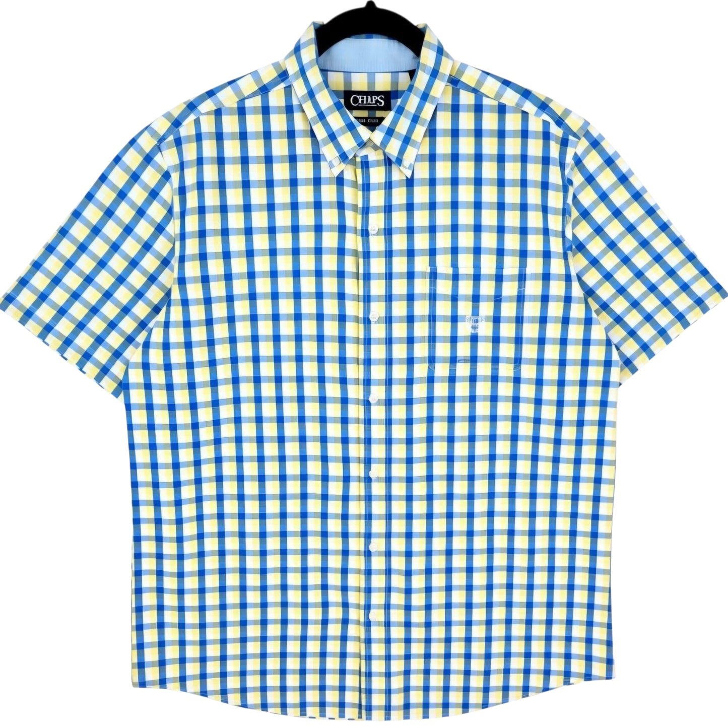 Chaps Blue & Yellow Checkered Short Sleeve Button Shirt Size L