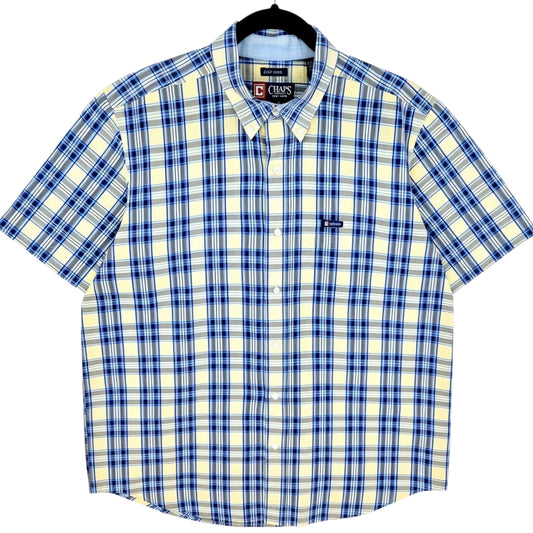 Vintage Chaps 2000's Blue & Yellow Checkered Short Sleeve Button Shirt Size L