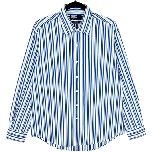 Vintage Polo Ralph Lauren 90's Blue & White Striped  Dress Shirt Size L