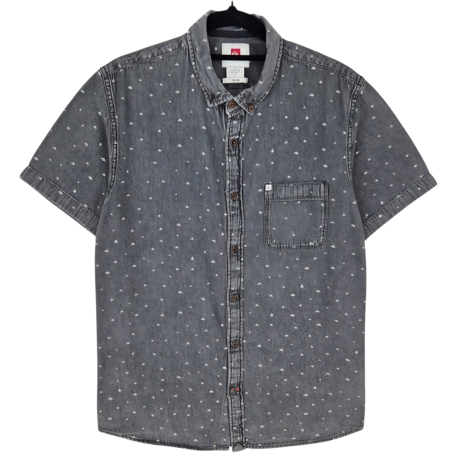 Quiksilver Dark Grey Slim Fit Short Sleeve Button Shirt Size S