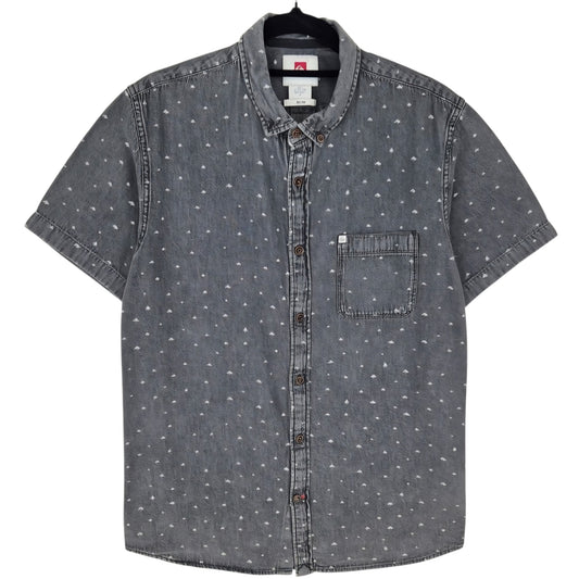 Quiksilver Dark Grey Slim Fit Short Sleeve Button Shirt Size S