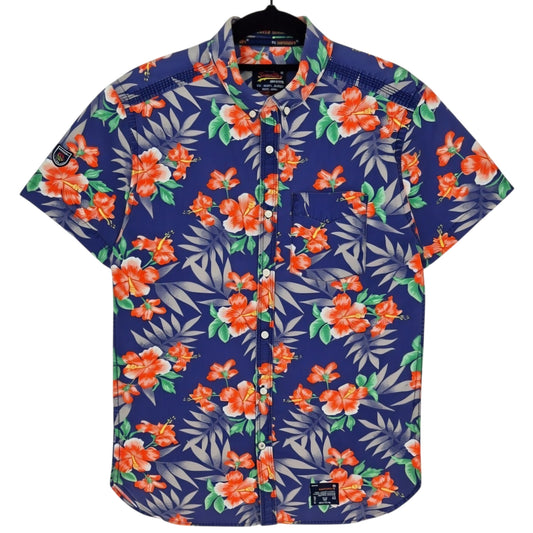 Superdry Dark Blue Slim Fit Floral Short Sleeve Button Shirt Size S