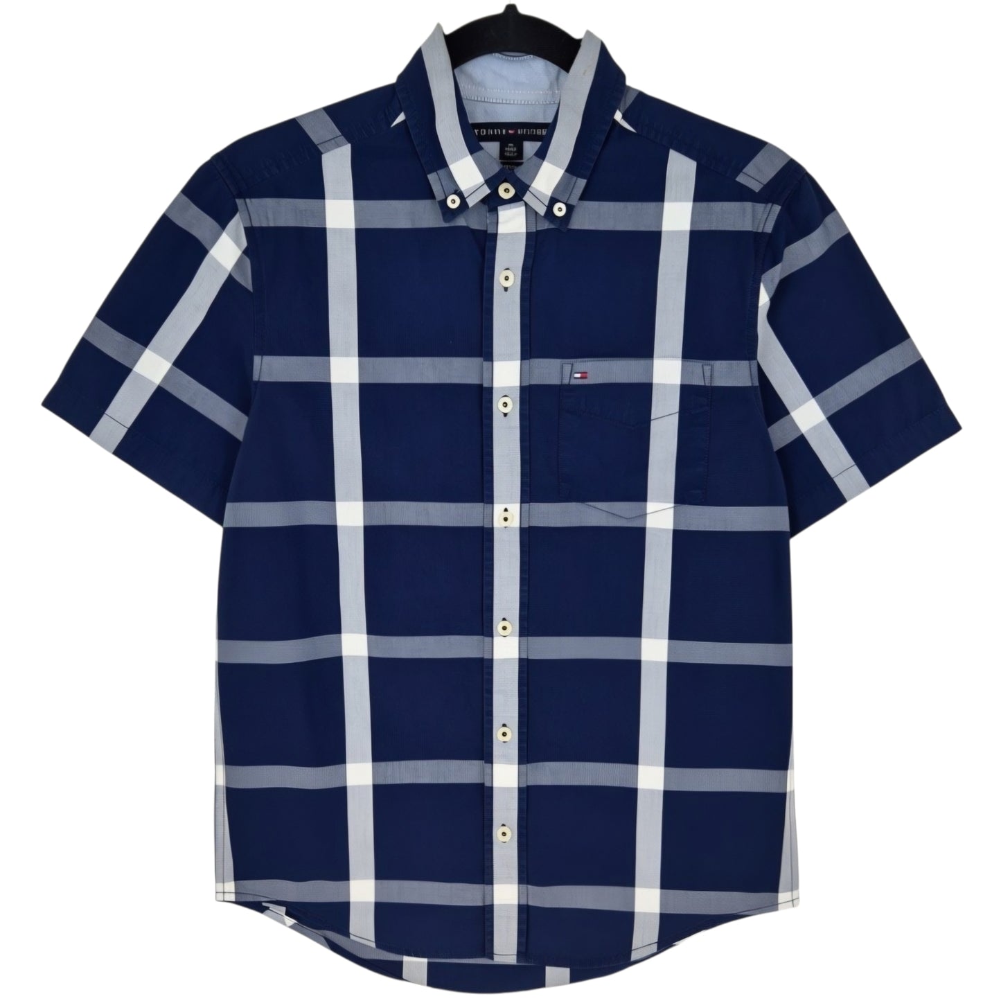 Tommy Hilfiger Dark Blue Checkered Short Sleeve Button Shirt Size XS