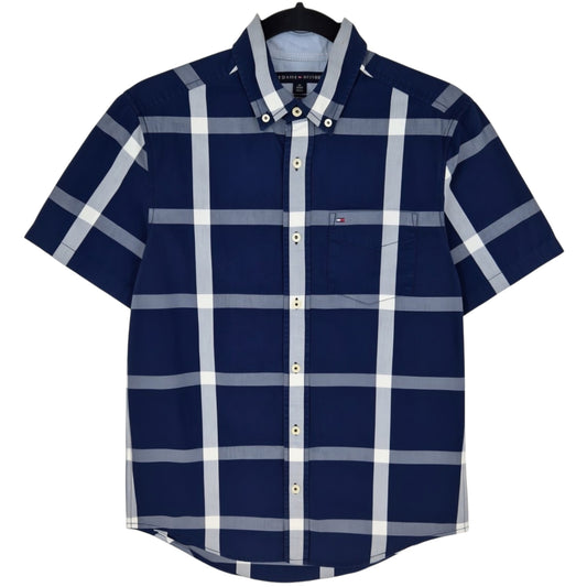 Tommy Hilfiger Dark Blue Checkered Short Sleeve Button Shirt Size XS