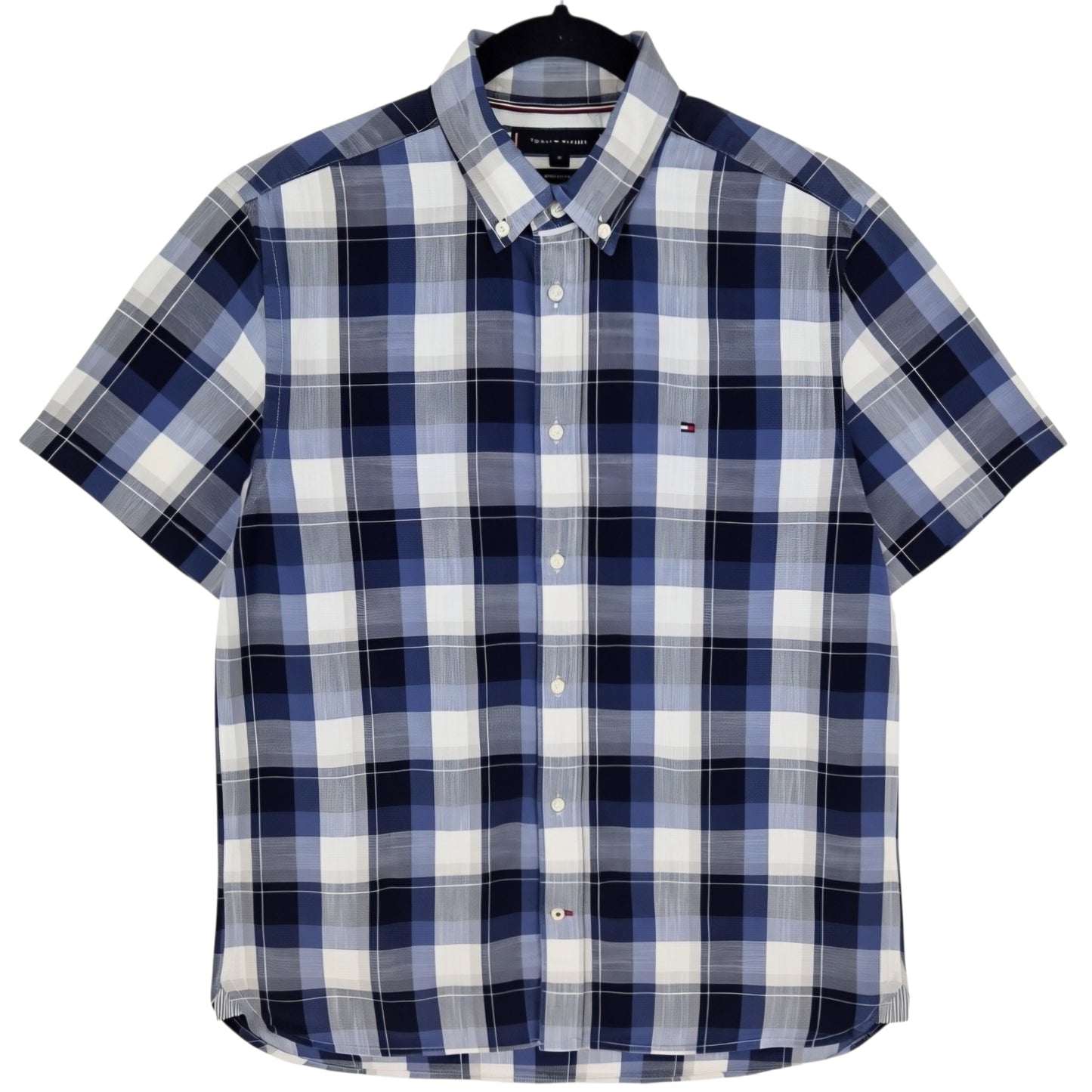 Tommy Hilfiger Dark Blue & Grey Short Sleeve Button Shirt Size M