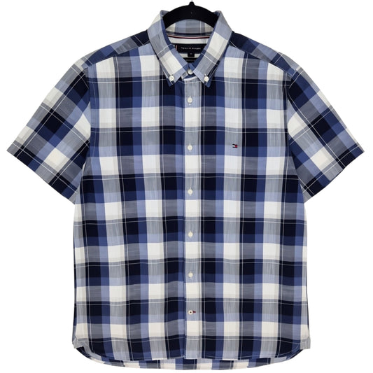 Tommy Hilfiger Dark Blue & Grey Short Sleeve Button Shirt Size M