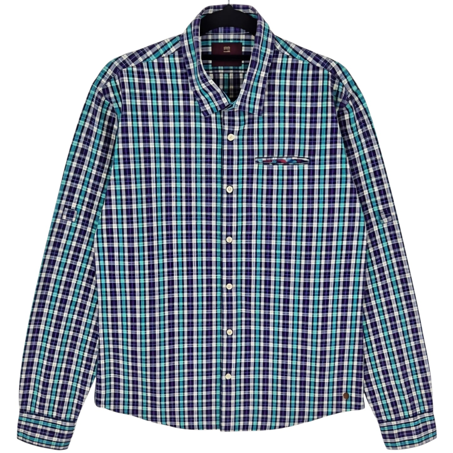 Scotch & Soda Green & Purple Checkered Slim Dress Shirt Size M