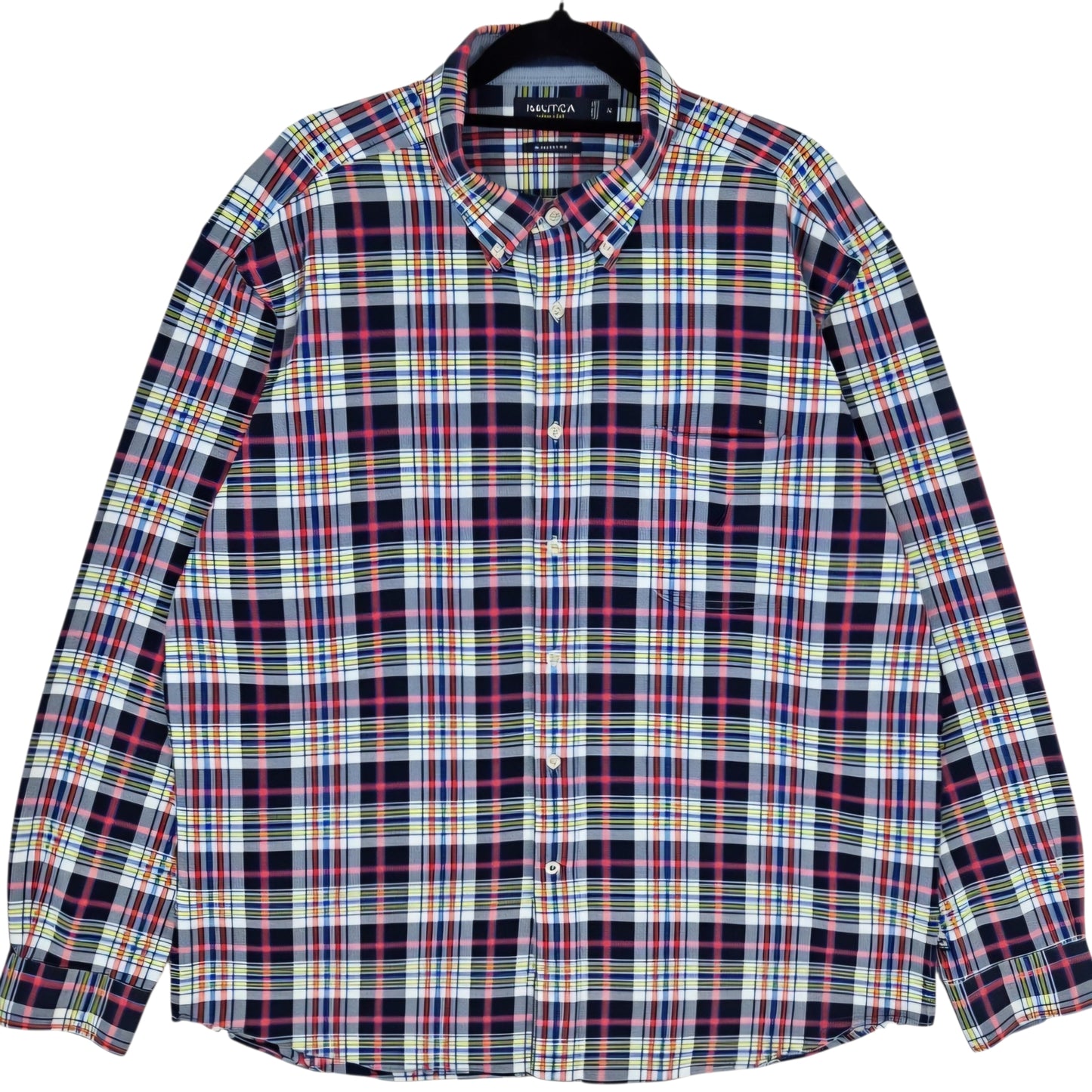Nautica Dark Blue & Red Checkered Classic Fit Dress Shirt Size XL