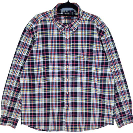 Nautica Dark Blue & Red Checkered Classic Fit Dress Shirt Size XL