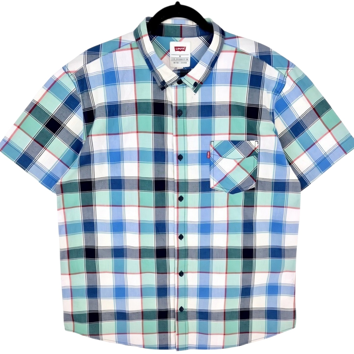 Levis Green & Blue Checkered Short Sleeve Button Shirt Size XL