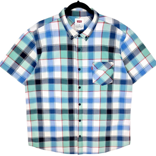 Levis Green & Blue Checkered Short Sleeve Button Shirt Size XL