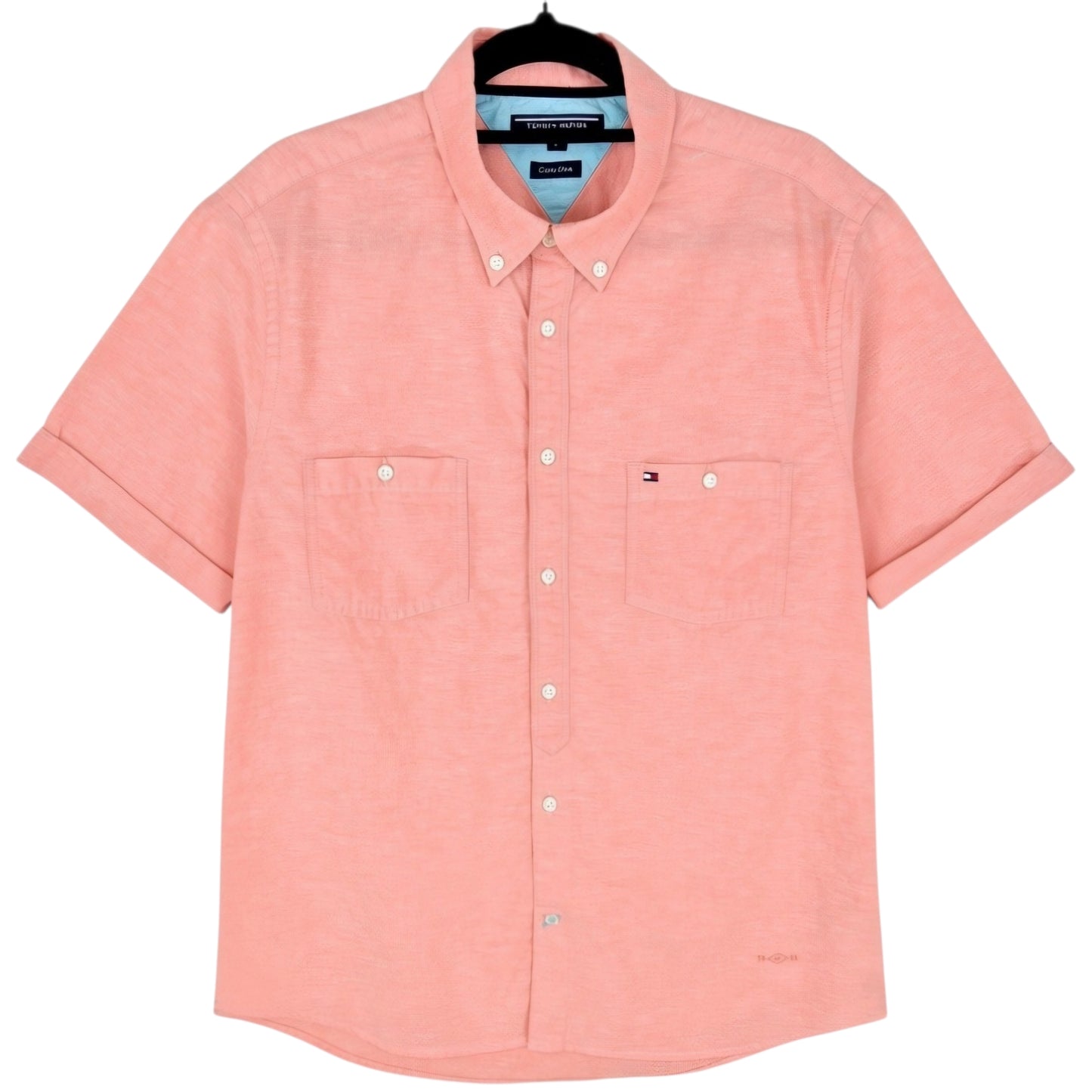 Tommy Hilfiger Peach Pink Cotton Linen Short Sleeve Button Shirt Size L