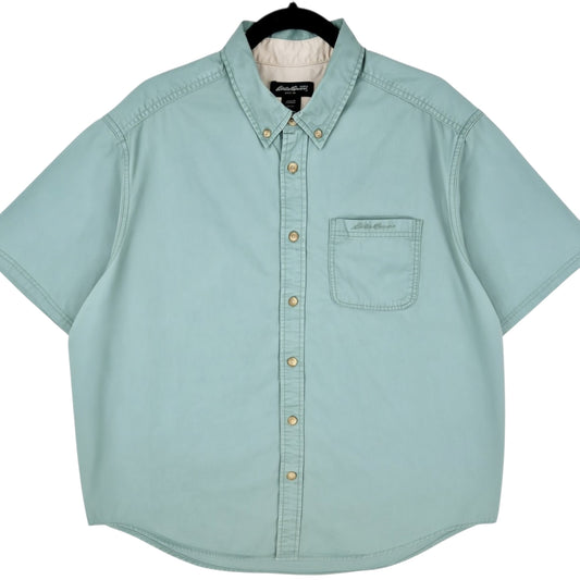 Eddie Bauer Khaki Green Short Sleeve Button Shirt Size XL