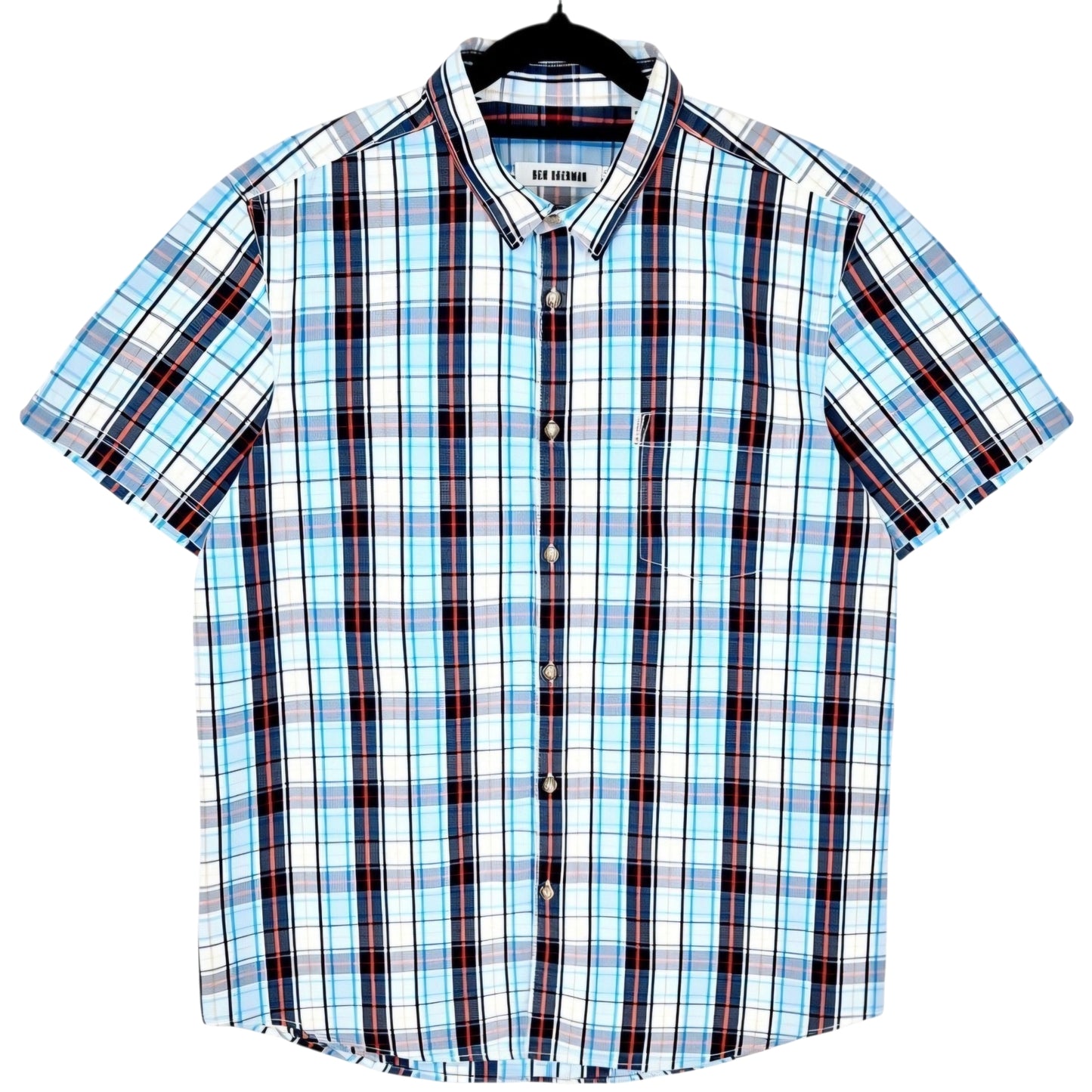 Ben Sherman Blue Checkered Short Sleeve Button Shirt Size L