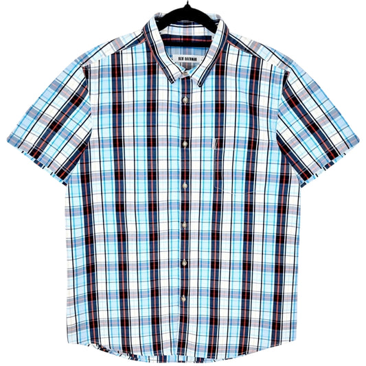 Ben Sherman Blue Checkered Short Sleeve Button Shirt Size L