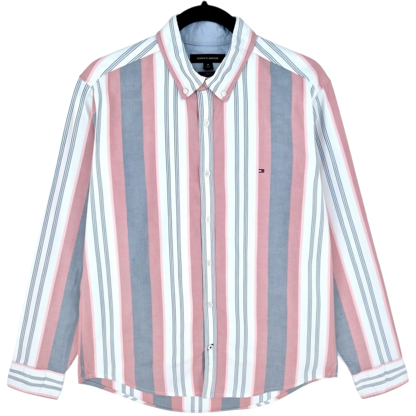 Tommy Hilfiger White & Pink Striped Slim Fit Dress Shirt Size M