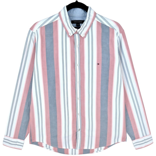 Tommy Hilfiger White & Pink Striped Slim Fit Dress Shirt Size M