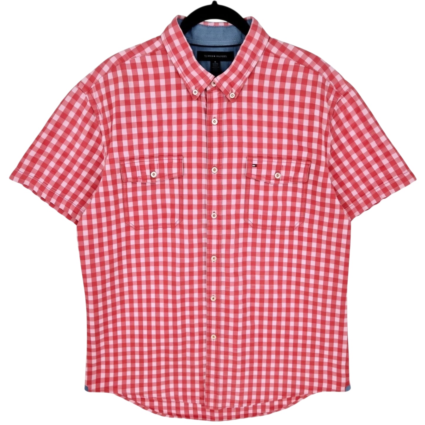 Tommy Hilfiger Coral Pink Textured Short Sleeve Button Shirt Size XL