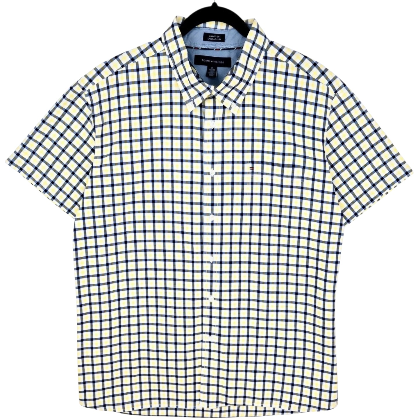 Tommy Hilfiger Yellow Checkered Short Sleeve Button Shirt Size XL