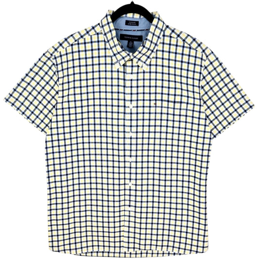 Tommy Hilfiger Yellow Checkered Short Sleeve Button Shirt Size XL