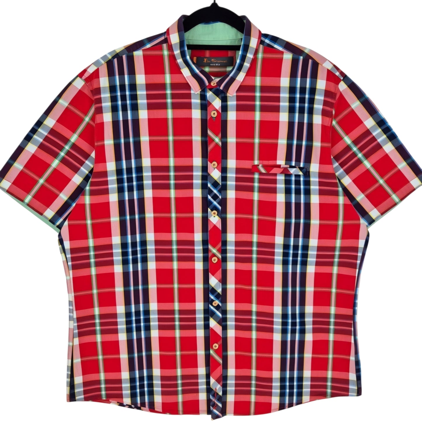 Ben Sherman Red & Blue Checkered Short Sleeve Button Shirt Size XL