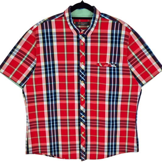 Ben Sherman Red & Blue Checkered Short Sleeve Button Shirt Size XL