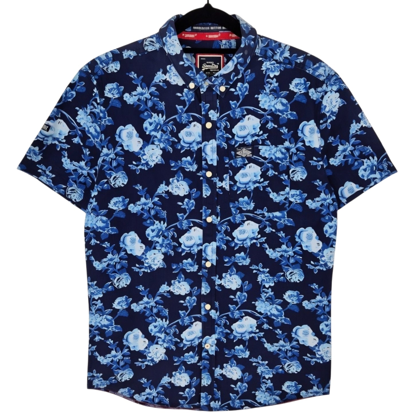 Superdry Dark Blue Floral Short Sleeve Button Shirt Size M