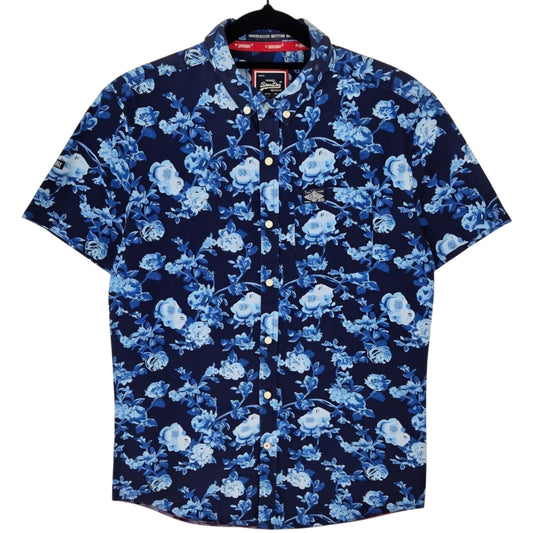 Superdry Dark Blue Floral Short Sleeve Button Shirt Size M