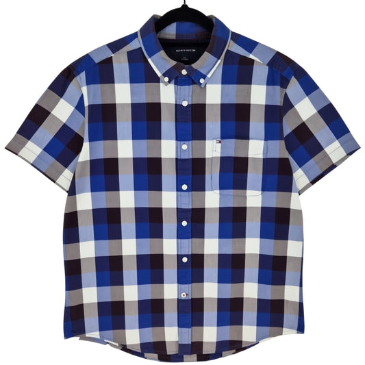 Tommy Hilfiger Blue Checkered Short Sleeve Button Shirt Size L