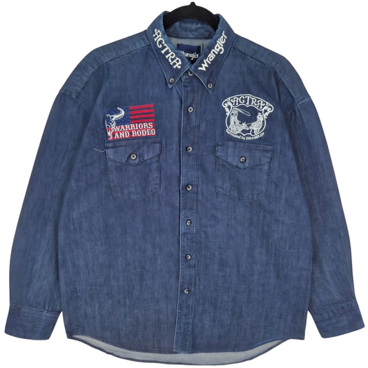 Vintage Wranger 90's American Cowboy Dark Blue Denim Shirt Size L