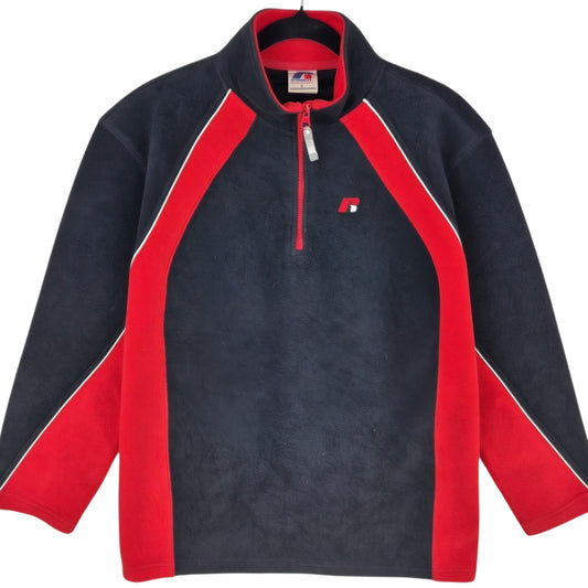 Vintage Russell Athletic Black & Red Slim Quarter Zip Fleece Jumper Size L