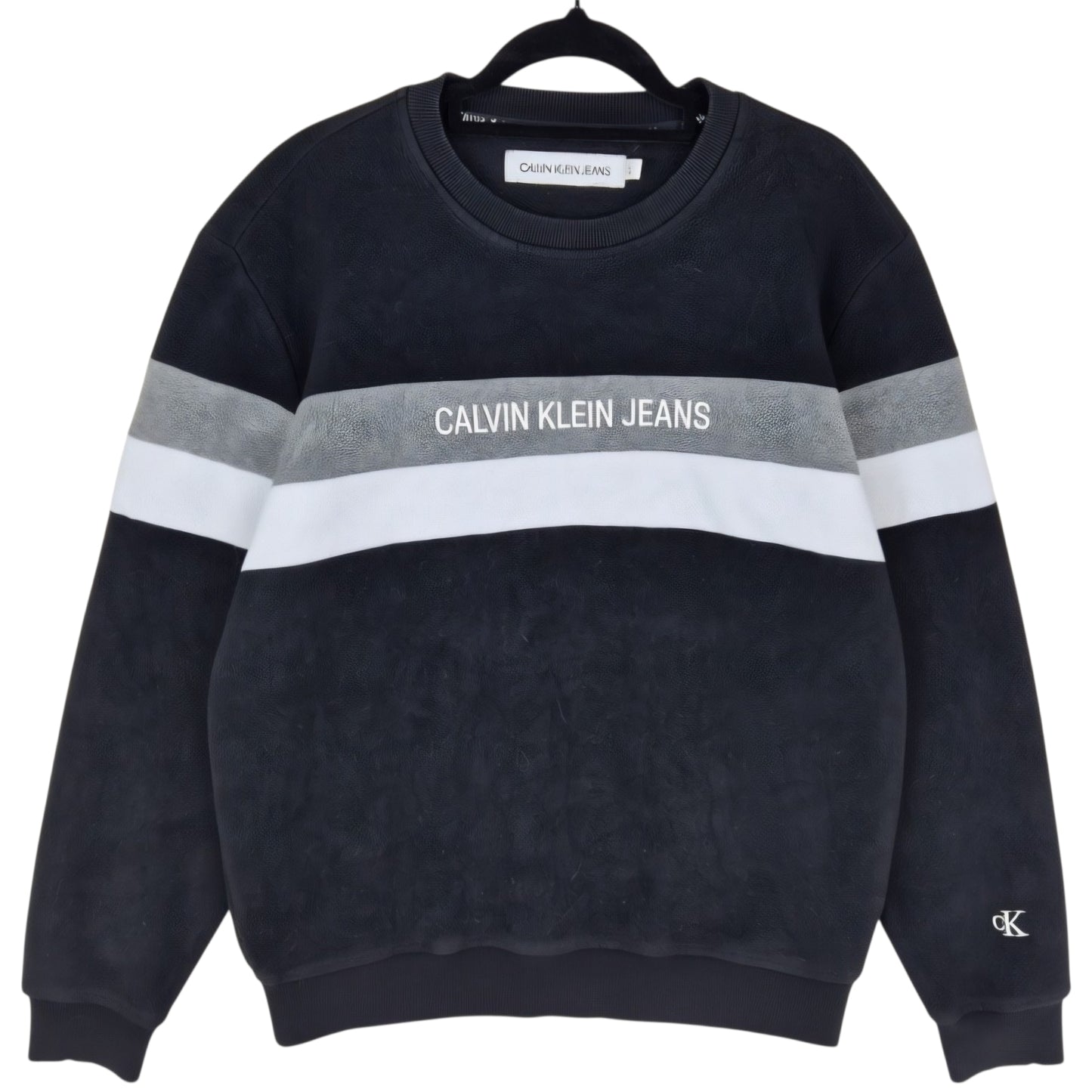 Calvin Klein Black Embroidered Crewneck Fleece Jumper Size M