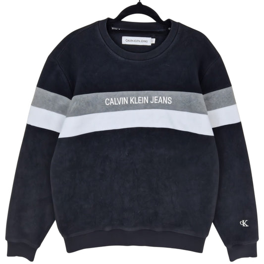 Calvin Klein Black Embroidered Crewneck Fleece Jumper Size M