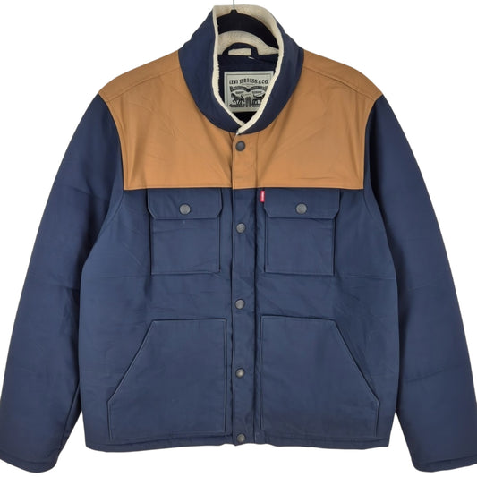 Levis Dark Blue & Brown Heavy Quilted Jacket Size M