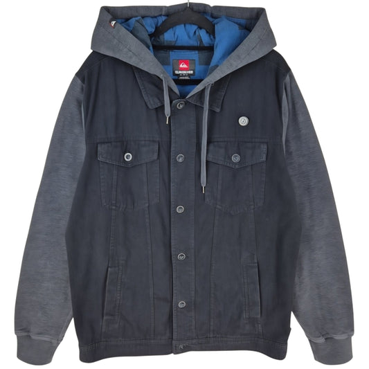 Quiksilver Black & Grey Hooded Button Jacket Size M