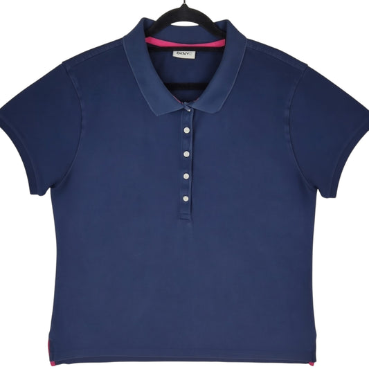DKNY Womens Blue Half Button Polo Shirt Size 2XL