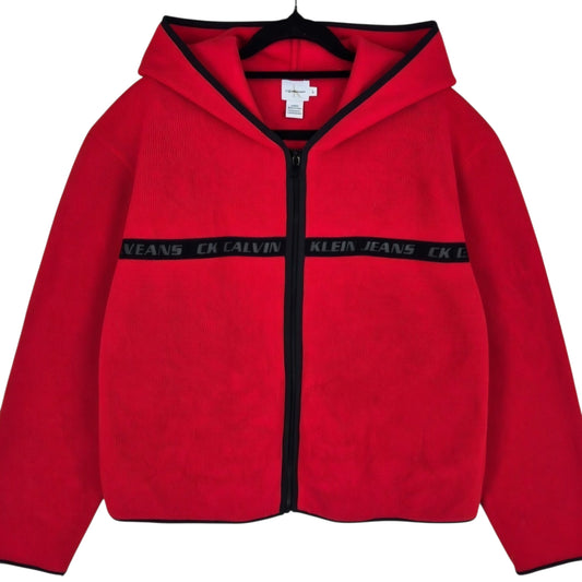 Vintage Calvin KIein Jeans 90's Womens Red Fleece Zip Hoodie Size L