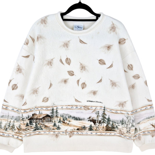 Vintage Artisans Sunschien Designs 90's Cream White USA Fleece Jumper Size M