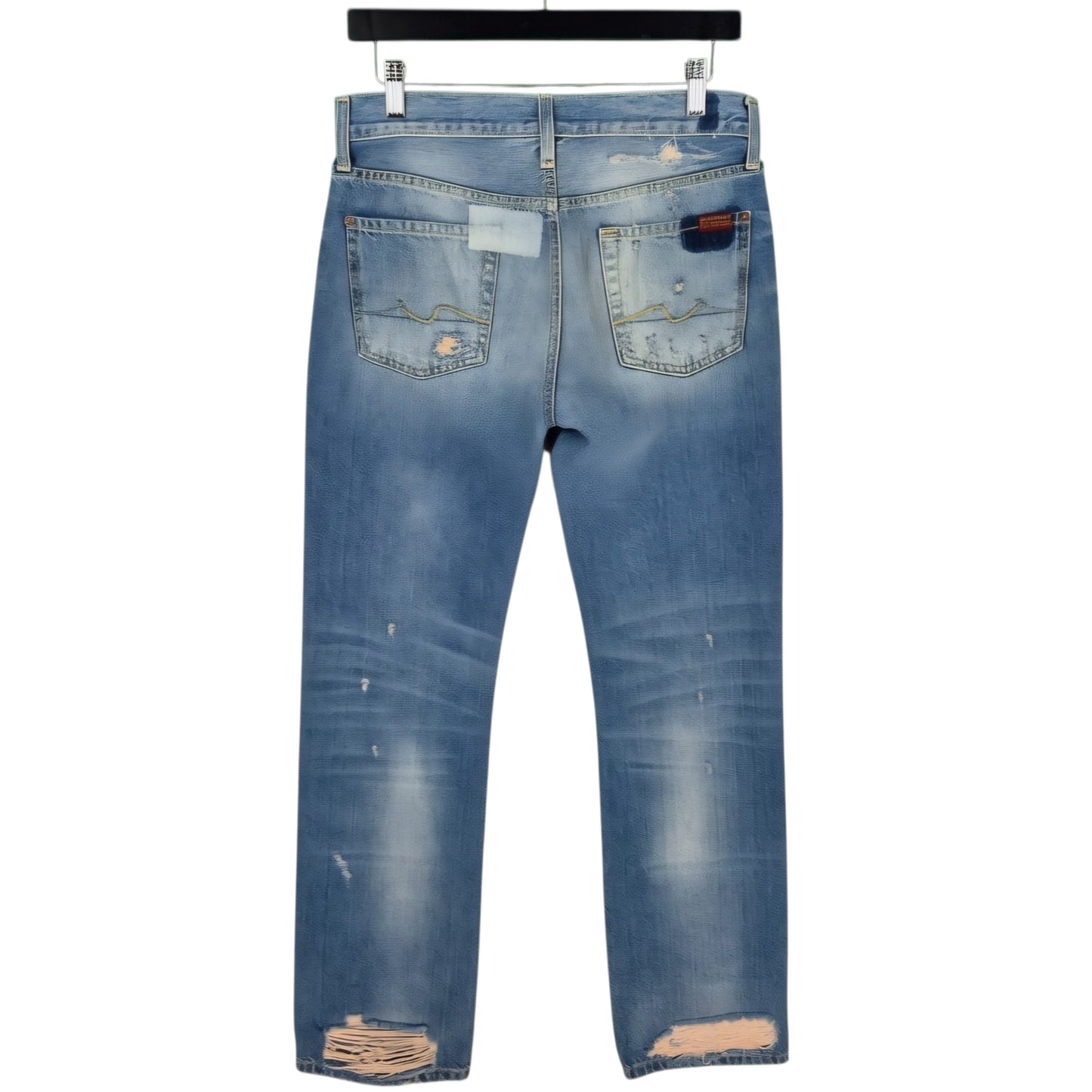 7 For All Mankind Jeans Blue Italy Made Straight Leg Distressed Denim W30