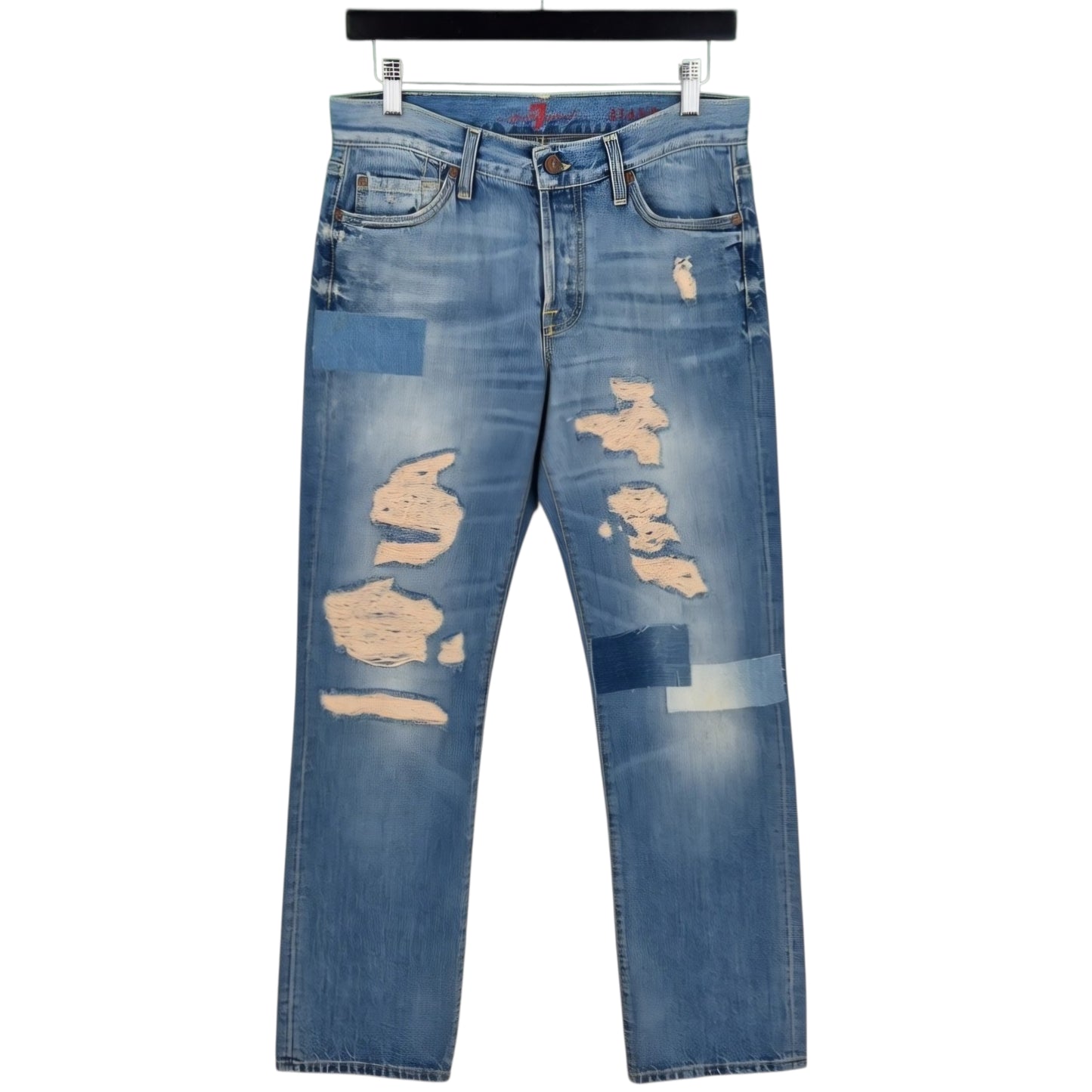 7 For All Mankind Jeans Blue Italy Made Straight Leg Distressed Denim W30