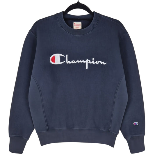 Vintage Champion Reverse Weave Black Heavy Embroidered Sweater Size L