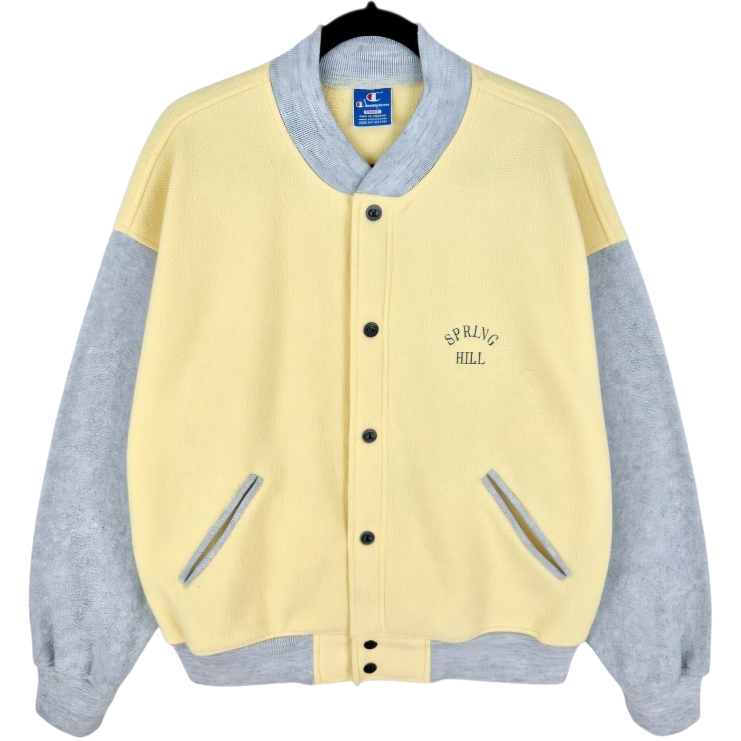 Vintage Champion 80's Spring Hill Yellow & Grey Fleece Bomber Jacket Size L