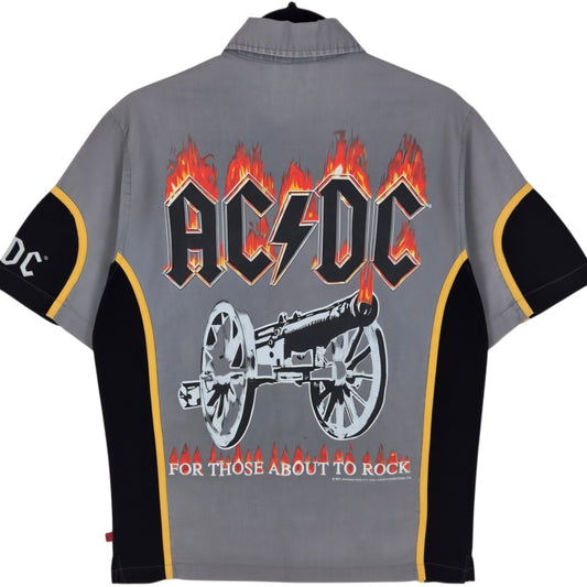 ACDC 2005 Grey For Those About To Rock Short Sleeve Button Shirt Size M