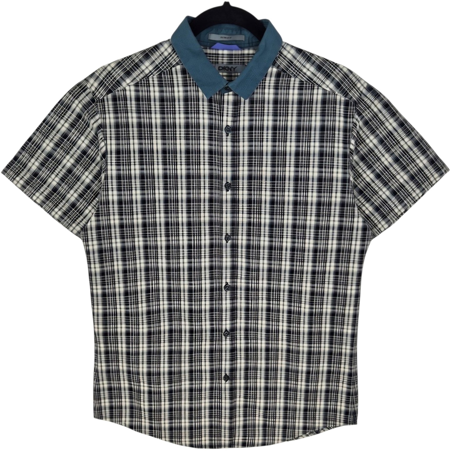 DKNY Grey Checkered Short Sleeve Slim Fit Button Shirt Size S