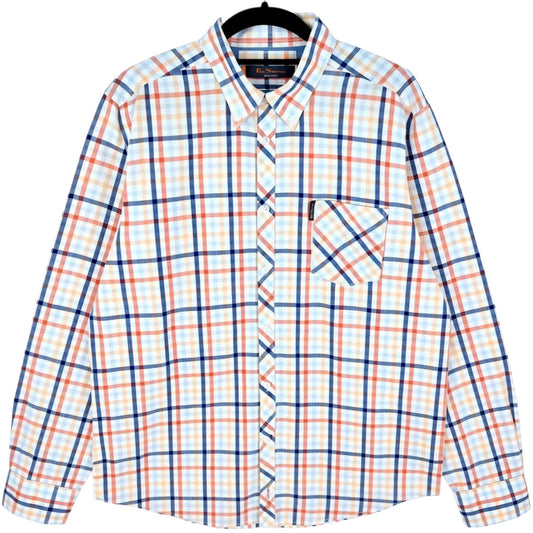 Ben Sherman Orange White & Blue Checkered Dress Shirt Size XL