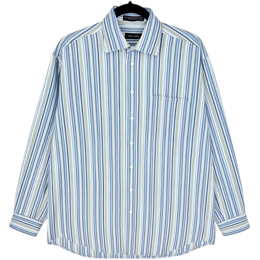 Nautica Blue & Grey Striped Oversized Dress Shirt Size L